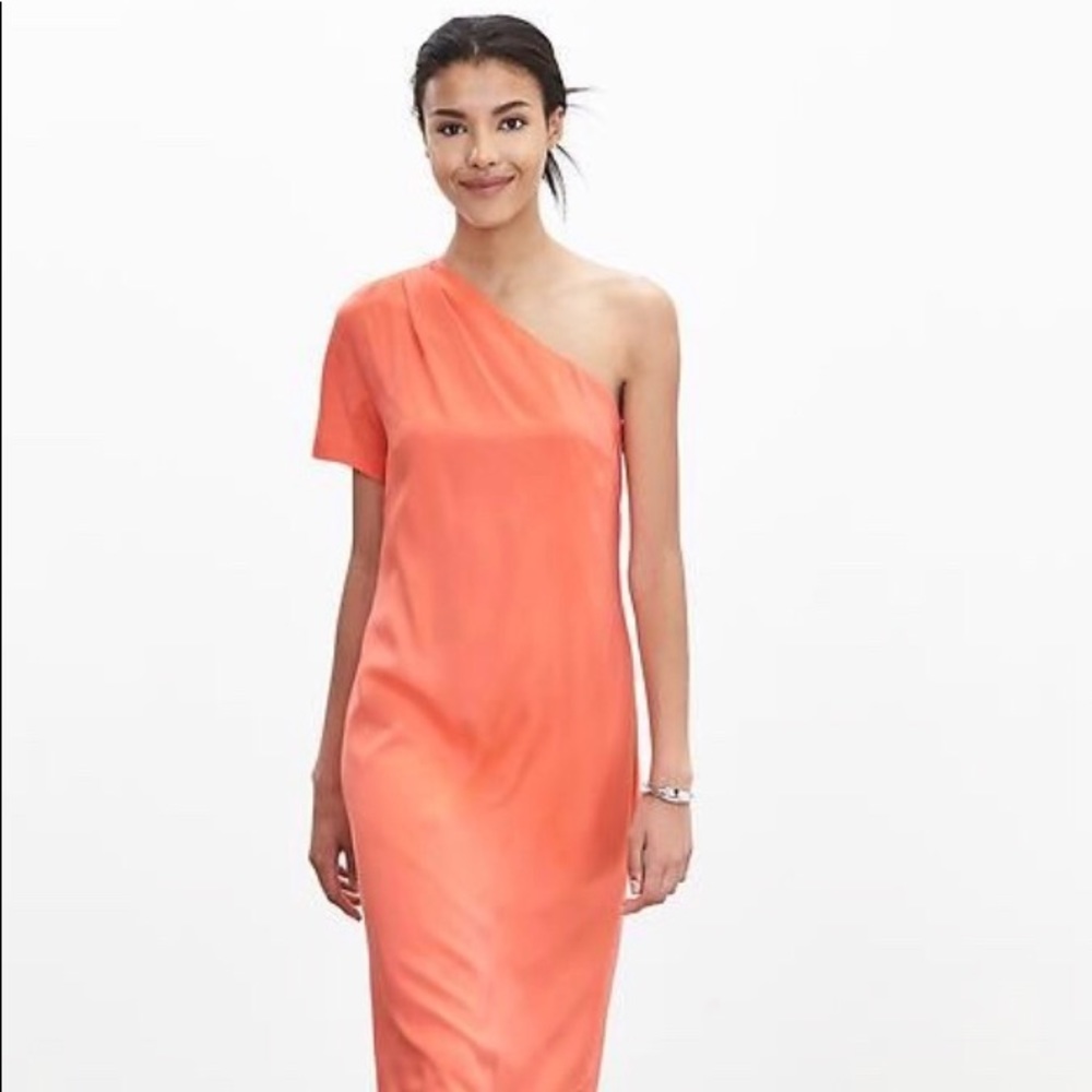 Banana Republic 100% silk coral one shoulder dress